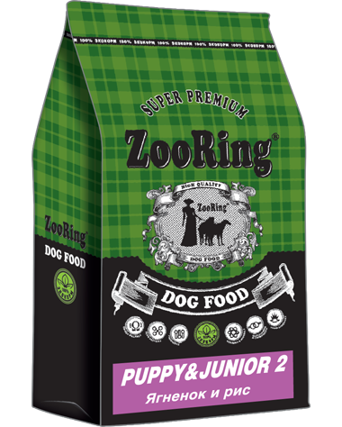 Корм ZooRing Puppy & Junior 2 GRAIN FREE для щенков и юниоров всех пород с 1 до 12-18 месяцев, склонных к аллергии (Ягненок и рис) без пшеницы